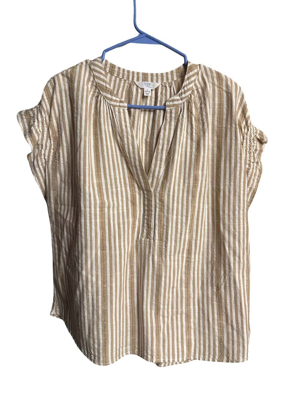 Time and Tru Notch Neck Striped Short Sleeve Top